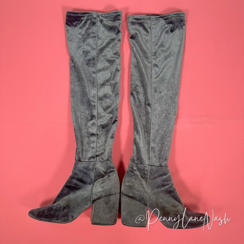 Aldo Bellina Over The Knee Boots Velvet Size 7.5 Gray - Picture 3 of 11
